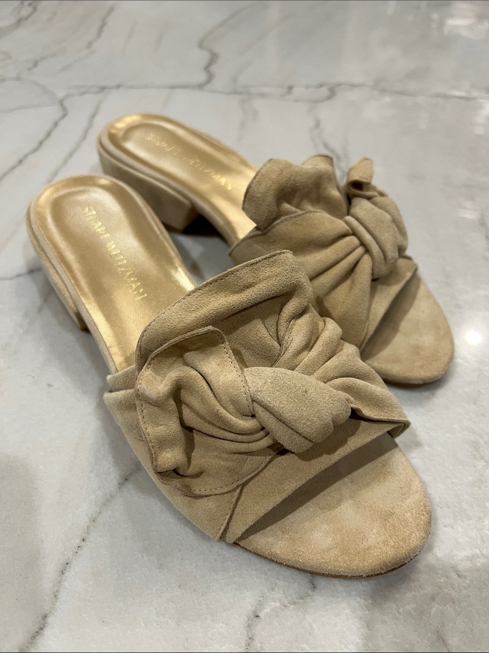 Stuart Weitzman Giftwrap Suede Mule Sandals